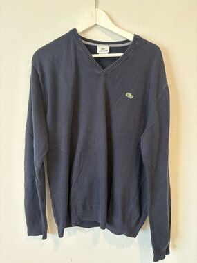 Lacoste Dark Blue V-Neck Sweater with Crocodile Logo